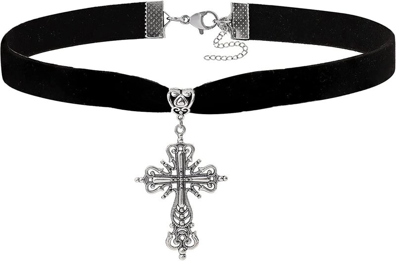 Cicod Gothic Black Velvet Goth Choker Necklace for Women,Cameo Black Choker Crow Skull Pendant Necklace Vintage Collar Skull Necklace Gothic Jewelry - Image 1